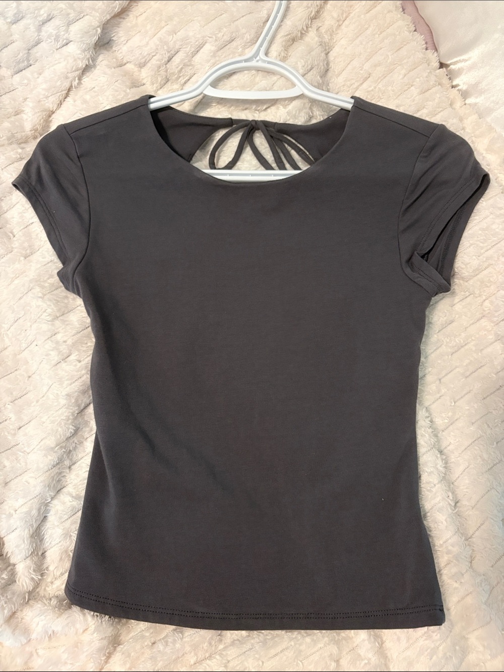 Garage Dark Grey Short Sleeve Open-back Tie Top